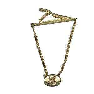 Anson Signed Tie Clip with Chain Black Hills Gold Leaf on Pendant